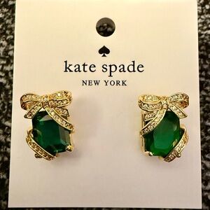 Authentic Kate Spade Emerald Green Crystal Bow Stud Earrings - NWT